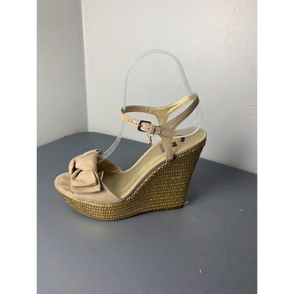 Guess Womens Beige Bow Wedge Sandals Size 6.5 - Picture 6 of 8